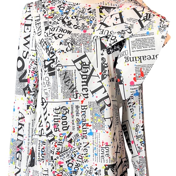 #A019 – For Her NYC Multi-Print Ruffle Shoulder Dopamine Blouse –  M (NWT) - Picture 11 of 11